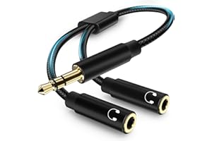 YUETUOL Sdoppiatore Cuffie Adattatore Doppio Jack Prolunga Jack 3.5mm Maschio a 2 Femmina, Adattatore Cuffie Stereo Audio Splitter per Cuffia Auricolare, Smartphone, Tablet, MP3, PC, 35cm (Nero)