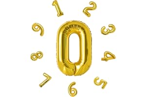 DTXLX 40" Number Balloons,Helium Number 0 Balloons Birthday,Self Inflating Number Balloons,Foil Balloon for Birthday Party,New Year Decoration,Anniversary Decoration,Company Celebration (Gold #0)