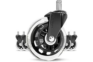 LIFELONG Bürostuhl Rollen 5er-Set, Rollen für Bürostühle, Ersatzräder für Bürostühle auf Teppich- und Parkettböden, strapazierfähige Bürostuhlrollen ersetzen Bodenmatten (Nicht für 1KEA), 11x22mm, Transparent