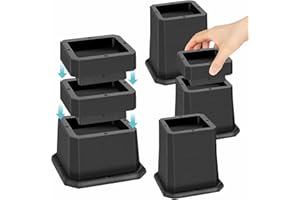 MixDora Bed Risers 2, 3 or 4 Inch Stackable Furniture Risers Adjustable Anti-Slip Chair Raisers for Sofas Couches Table Set of 4 Pack Black