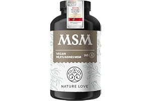 ‎NATURE LOVE NATURE LOVE® MSM Kapseln - 365 Kapseln - 99,9% Reinheit - Hochdosiert mit 1600mg MSM Pulver je Tagesdosis - Optimal Bioverfügbar - Vegan, Laborgeprüft und in Deutschland hergestellt