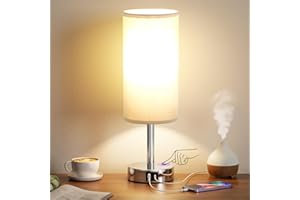 Aooshine Bedside Lamps, Table Lamp with 2 USB Charging Ports & 3-Way Dimmable Touch Control, Touch Lamps Bedside with Grey Shade, Small Lamp with for Bedroom/Living Room/Study(Bulb Included)