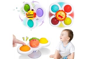CHANEEHANN Ventosa Spinner Giocattolo Bambini, Giochi Seggiolone e Bagno, 3 Pezzi Giocattoli Sensoriali Neonati, Animali Colorati Spinning Top, per 1 2 3 Anni Ragazzi Ragazze, Gioco Educativo Divertente