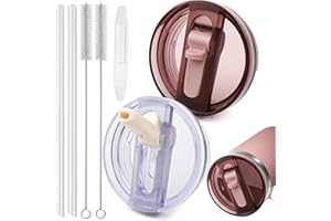 PRZRAO 2 Pièces 2025 Couvercle étanche pour Stanley Cup, 40 oz Amovible Stanley Cup Couvercle Étanche avec Paille, Sécurisé avec Paille Compatible avec Les Bols Stanley, Blanc, Rose