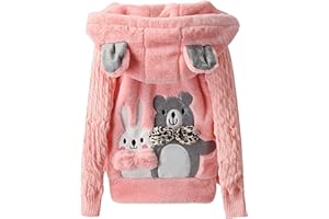 Oyolan Kinder Mädchen Kapuzenjacke Teddybär Fleecejack Winter Outwear Mantel Cartoon Sweatshirt Hoodie Pullover mit Ohren Gr.98-164