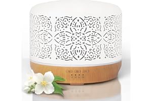 Earnest Living Biały ceramiczny dyfuzor olejków eterycznych, 500 ml, timer, funkcja automatycznego wyłączania, nawilżacz aromaterapeutyczny do olejków eterycznych