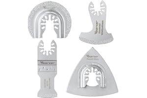 Vearter 4 Tlg Multifunktionswerkzeug Multitool Sägeblätter, Diamant Oszillationswerkzeug Multifunktionswerkzeug Zubehör für Keramik, Beton, Marmor, Granit, Fliesen, Quarz