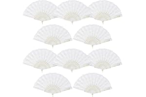 Disnace 10 Pack Foldable Lace Fan Handheld Chinese Vintage Style Hand Held Folding Fans for Women, White Elegant Lace Floral Folding Hand Fans for Party Wedding Dancing Decoration Gifts
