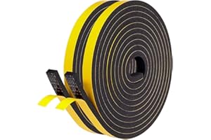 GUKOY Samoprzylepna taśma uszczelniająca, 12 mm (szer.) x 6 mm (średnica)/8 m (dł.), uszczelka do drzwi i okien, taśma piankowa, uszczelka gumowa do kolizji, izolacja akustyczna (czarna)