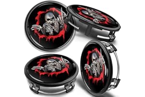 SkinoEu 4 x 75mm Wheel Centre Alloy Hub Center Caps Compatible for Part Numbers B66470207 / B66470200 Hubcaps Black Skull Middle Finger Silver CM 20