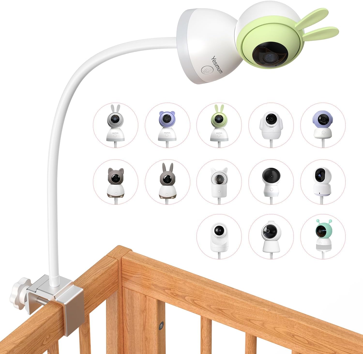 YESIMOM Soporte Universal para Camara Vigilancia Bebe: Ajustable, Sin Taladros, Montaje 1/4" y Vista 360° - Compatible con la Mayoría de vigilabebes (Color Blanco)