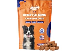 HOOLOO Calming Dog Treats, 90 Count Hemp Calming Treats For Dogs | Reduce Stress, Fear, Separation Anxiety, Barking, Hyperactivity, Reactivity, Aggression, Travel Issues | 100% Natural Dog Calming Treats