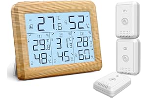 ORIA Termómetro Higrómetro Digital, Temperatura Humedad Monitor Exterior y Interior con Sensor inalámbrico, Pantalla LCD Estación Meteorológica, 3 Nivel de Confort, para Casa, Oficina(Amarillo)