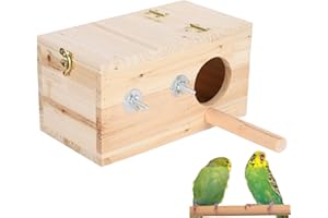 ZERODIS Bird Breeding Box Parrot Breeding Nest Box Wooden Nesting Box House Hatching House with Perch Toy for Bird Parrot M