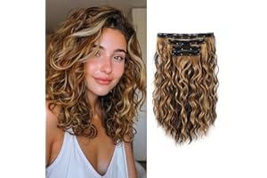 XFSRG 4 Piezas Clip en Extensiones de Cabello 35cm Ondulado Clip in Hair Extensions para Mujer Extensión De Pelo Humano Clips Sintética Natural Postizos (Marrón claro)