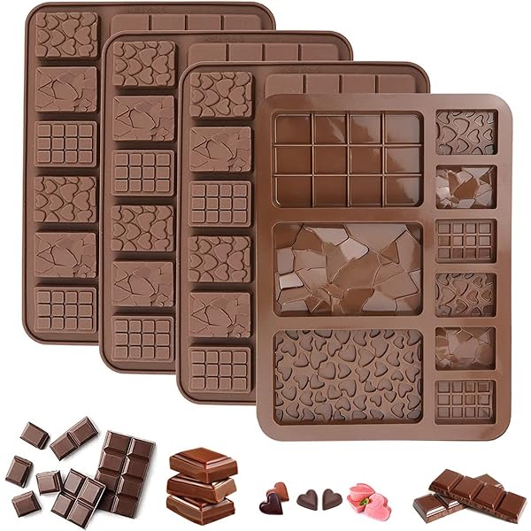 Moule Tablette Chocolat, 4 Pièces Silicone Moule Chocolat Avec 1 Grattoir, Sans BPA Moule En Silicone Pour Chocolats Maison, Pralines, Bonbon, Gaufres, Decoration Gateau