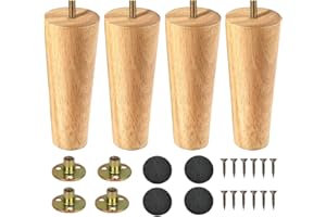 LCOUACEO Möbelfüße Holz Tischbeine 4 Stück Konisch Möbelbeine Ersatz 15cm Sofafüße Holzbeine für Möbel Schrank Beine Schrankfüße mit Montageplatte Gummipads für Tisch Sofa Bett Schrank Couch