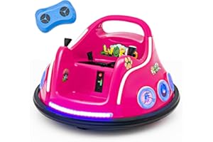 GYMAX Kids Ride On Bumper Car, 12V Children Electric Waltzer Car with Remote Control, Dual Joysticks, Music, Lights, 3 Speeds & Wireless Connection, 360° Spin Toy Car for 3-8 Years Old (Pink)