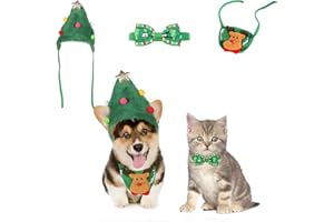 Dereine Costume di Natale per Animali Set di 3 pezzi,Accessori Decorativi per Gatto Cane Domestici,Cappello di Natale Dell'animale Domestico,Regolabile Cravatta a Farfalla,Sciarpa (C)