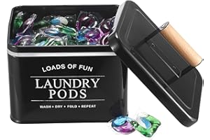 TOLIDA Metal Laundry Pods Container with Lid - Black Square Storage Box for Laundry Pods, Detergent Pods Holder for Laundry Room, Metal Storage Container for Washing Pods, bath Bombs