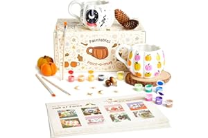 Pott'd Paintables Paint-a-Mug Kit Double Pumpkin Mug Pottery Painting Kit for Adults, Includes Ceramic Autumn Mugs, Paints, Brushes & Inspiration Guide