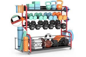 Rack per Manubri Regolabile Extra Large, Rack per Pesi Bonvork per Manubri, Kettlebells, Palle, Tappetini Yoga,Rack per Yoga con Ruote