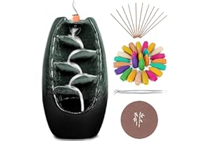 Anbar Backflow Incense Burner with 120 Cones, 30 Sticks, Tongs, and Table Mat, Natural Aromatherapy with Ceramic Smoke Waterfall, Supports Meditation and Relaxation, Home Decor (Green)