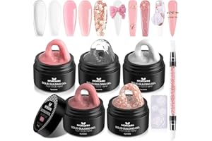 Morovan Solid Builder - Kit de gel de uñas de 5 colores, gel duro para uñas, gel sólido constructor de escultura de gel no pegajoso, kit de extensión de uñas con molde de silicona 3D para tallar salón