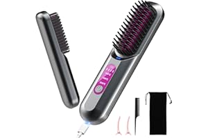 HOMELYLIFE Brosse Lissante pour Cheveux Sans Fil, Mini Lisseur Sans Fil Rechargeable, Brosse Chauffante Portable 3 Température Peigne de Coiffage Lisseur à Ions Négatifs, Lisseur Barbe Homme