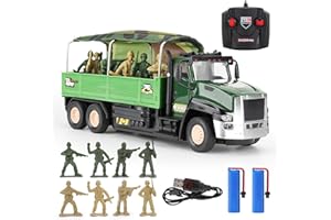 KADAYAYA Camion Militare Telecomandato Giocattolo con Luce, Camion Militare RC con 2 Batterie Ricaricabili, Veicolo Militare e 8 Figure di Soldati, Regalo per Ragazzi di 3 4 5 6 7 8 Anni