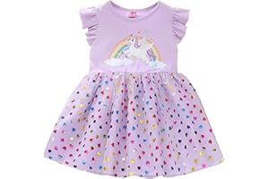 JiAmy Girls Dresses Ruffle Sleeve Tulle Tutu Unicorn Kids Princess Costume Summer Casual Wedding Birthday Party Dress for Toddler Girl 1-9 Years
