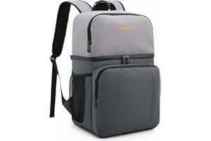 TOURIT 28L Sac Isotherme Sac à Dos Glacière Double Couches pour Pique-Nique Camping Voyage Randonnée Gris