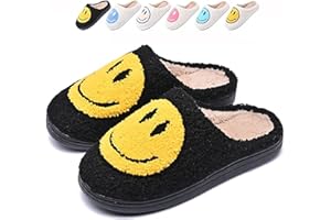 Jugsar Smile Face Slippers for Women Happy Face Slippers Retro Soft Plush Warm Slip-on Slippers, Cozy Indoor Outdoor Slippers