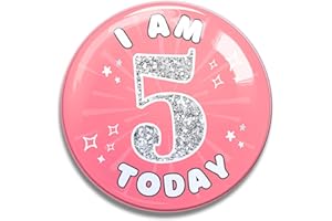 TEMPLATABLES 5th Birthday Badge for Girls – Fun & Colourful Party Pins for Kids – Cute Novelty Birthday Gifts for Girls – Ideal for Birthday Celebrations & Party Accessories (5 Pink)