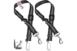 NEDIT 2 Dog Seat Belts For Cars UK - Dog Car Harness - Dog Seat Belt - Cats & Other Pets - Safety Harness With Adjustable Elastic Leads - Black