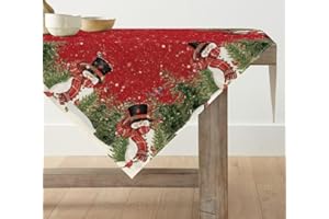 Artoid Mode Nappe de table rouge, motif Noël, bonhomme de neige, arbres, linge de table, saisonnier, pour hiver, cuisine, table, décoration intérieure, vacances, décor de fête, 85 x 85 cm