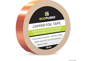 ECO-FUSED Wysokiej jakości taśma klejąca z folii miedzianej, dwustronna przewodząca 1" (25 mm), ekranowanie EMI i HF, obwody papierowe, naprawy elektryczne, uziemienie, wnętrze, odstraszacz