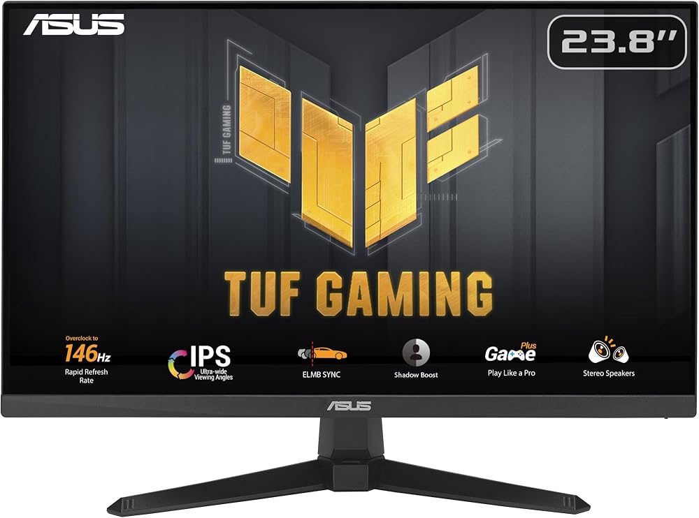 ASUS TUF Gaming VG249QE5A 24 İnç 1080p 146Hz Gaming Monitör | ELMB Sync, 1ms, Dahili Hoparlörler, 146Hz'e Hız Aşırtma, IPS, Değişken Hız Aşırtma, DisplayWidget Center