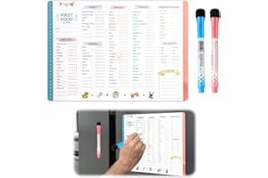 GAUBSS Baby Weaning Chart & Baby’s First Food Tracker, Meal Planner & Fridge Weekly Planner Whiteboard for Baby’s First Foods, Dry Erase Checklist for Tracking Weaning & Magnetic Calendar for Fridge