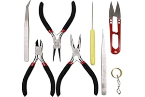 NIUPIKA Juego de alicates para hacer joyas cortadores de alambre, incluye alicates de punta de aguja alicates de corte de alambre alicates de nariz redonda pinzas, tijeras, anillos de salto