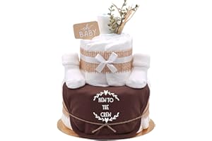 ‎TREND MAMA KEIN STREICHELZOO Trend Mama - Vintage Boho Windeltorte Neutral | New to the Crew - Baby Lätzchen braun + beige Baby Kuschelsocken | Traumhaftes Babygeschenk zur Geburt