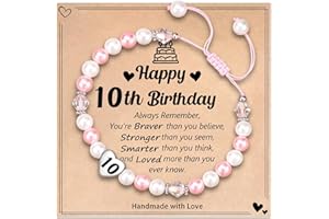 LynixTrade Gifts for 10 Year Old Girls Adjustable Pink White Pearl Bracelet for Sister Friends Daughter Granddaughter Niece Girls Birthday Decoration Gifts for 10 Year Old with Card