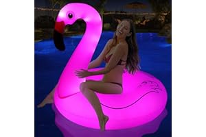 DeeprBling Nadmuchiwane kółko do pływania z lampkami, zasilane energią słoneczną, flaming, duże koło do pływania, flaming dla dorosłych, basen wodny, flaming, materac dmuchany (106 x 106 x 100 cm)