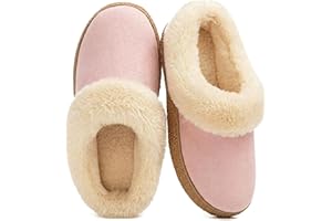 EverFoams Women's Microsuede Slippers Comfy Memory Foam Non-slip Indoor House Shoes with Fuzzy Collar