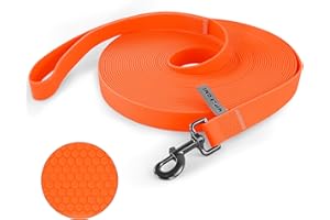 Wolfone 3m Guinzaglio per cani da richiamo lungo impermeabile Arancione con impugnatura antiscivolo, robusto guinzaglio per cani da addestramento per attività all'aperto