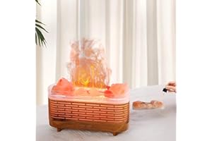 Emooncn 2 in 1 Flame Fire Diffuser Humidifier, 7 Color Aromatherapy Diffuser with USB Cable, Pink Himalayan Salt, Essential Oil Diffuser Auto-off,Air Diffuser for Baby Home Bedroom(120ML)