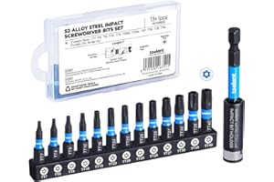 Toolant Torx Bit Set 13+1pcs (T7-T40), 1/4” Hex-Shank S2 Steel Security Torx Bit Set, Tamper Proof Star Bit Set with CNC Machined Tips, Magnetic Impact Bit Holder and Storage Box