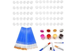 Annickee 40 Pcs Paint Brushes Set, 30 Pcs Paint Brushes for Detail Painting & 10Pcs 3ml Empty Paint Pots Strips, Acrylic Mini Paint Container with Lids, for Student, Art, School