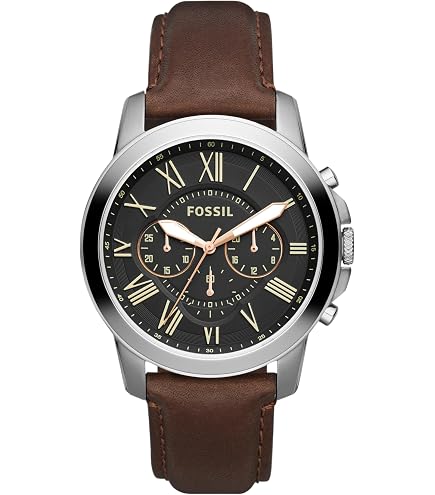 Fossil Orologio Grant da uomo, movimento cronografo al quarzo, cassa in acciaio inossidabile fumé da 44 mm con cinturino in vera pelle, FS5061IE, Blu e nero
