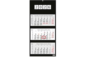 Geiger-Office 3-Month Calendar Wall Calendar 2025 Black / 33 x 70 cm, Decorative Large Format with 4 Individual Perforated Calendar Blocks, Foldable Back Panel/Office Calendar (Black 3 Months)